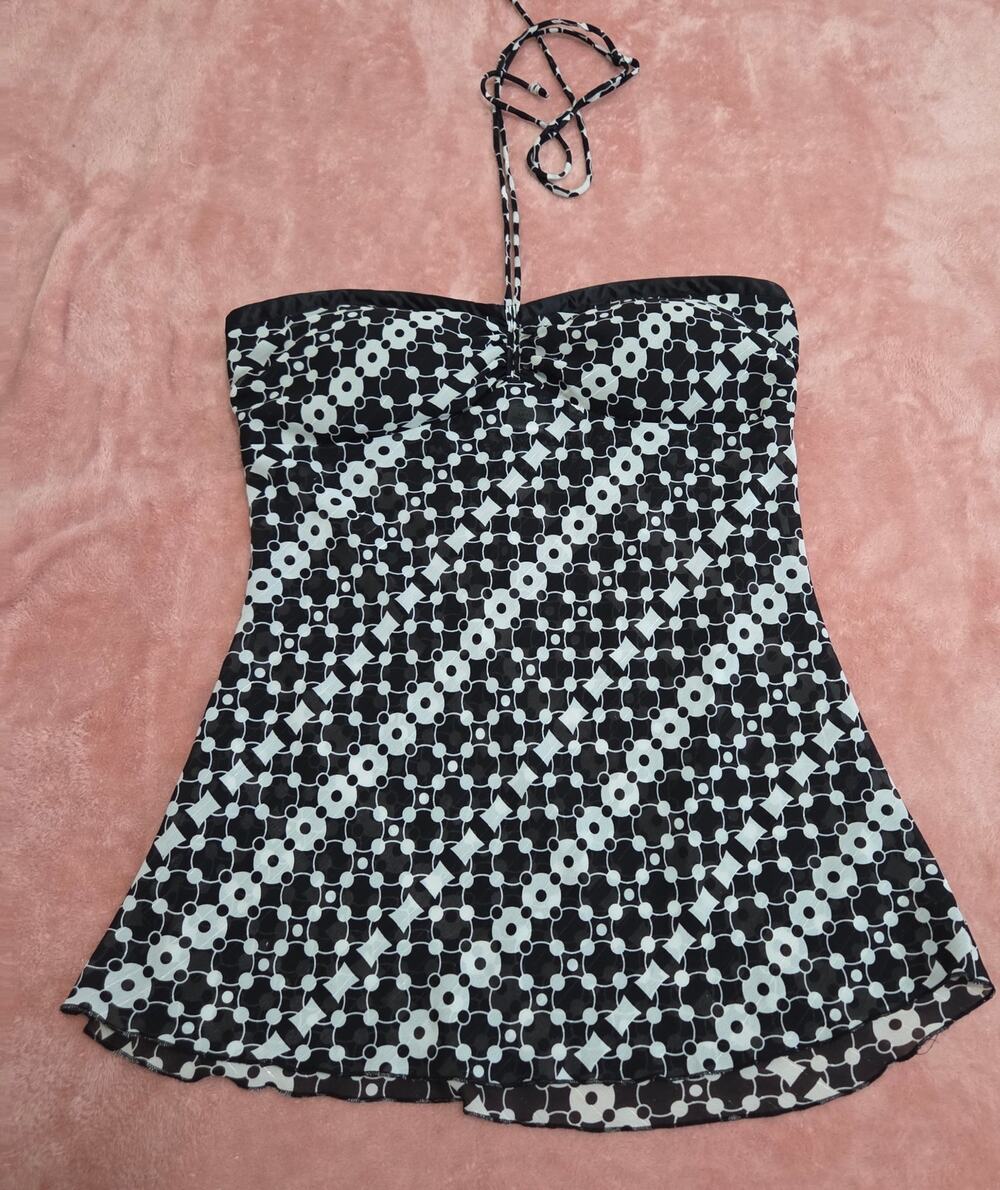 Charlotte Russe Padded Black White Sheer Tankini/Tank Top Women's Size Large
